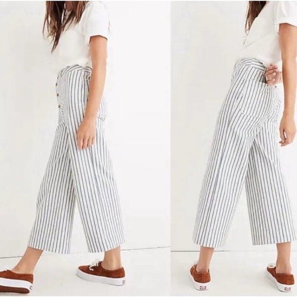 Madewell Pants - Madewell Emmett Wide-Leg High Waist Pant, White with Blue Stripe Size 25